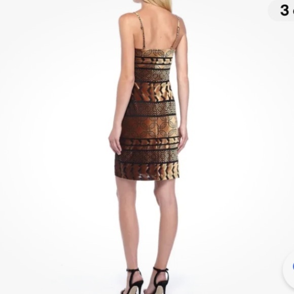 NWT NICHOLE MILLER BLACK/BRONZE VELVET BURNOUT AZTEC PRINT SPAGHETTI STRAP DRESS - Picture 9 of 16